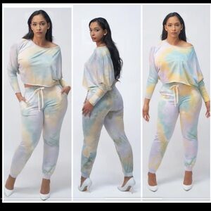 Tie Dye Boat Neck Dolman Sleeve Top With Jogger Pants
